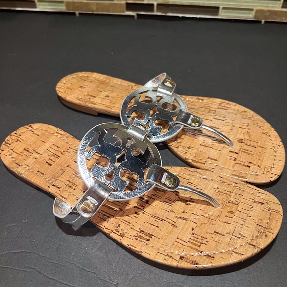 TORY BURCH MILLER PATENT CORK / METALLIC LEATHER SANDAL SIZE 8.5 M - Picture 5 of 6